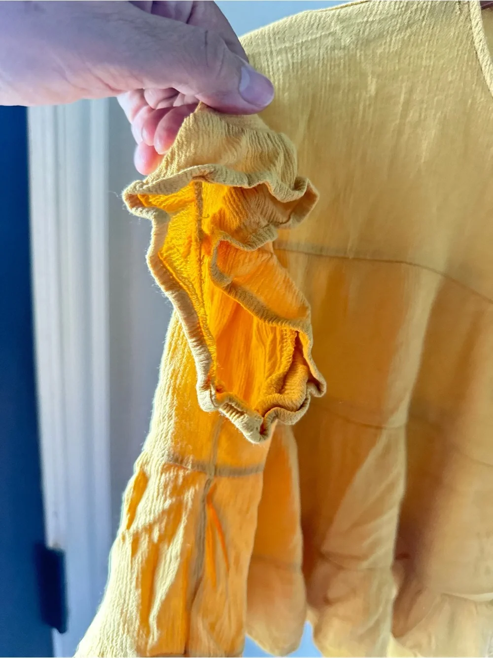 Altar'd State Yellow Tiered Peplum Crop Top - Picture 2 of 4